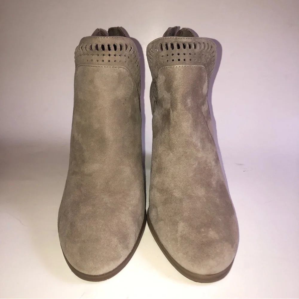 Vince Camuto Fileana French Taupe Split Shaft Laser Cut Out Ankle Boots